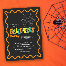 Halloween fest Cute Spider Colorful Typography Inbjudningar