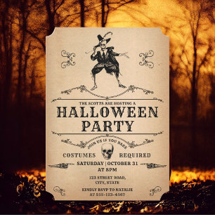 Halloween fest Dancing Skeleton Gothic Vintage Inbjudningar