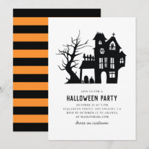 Halloween fest. Dekorsvart, vitt hemsökt hus