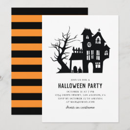 Halloween fest. Dekorsvart, vitt hemsökt hus Inbjudningar