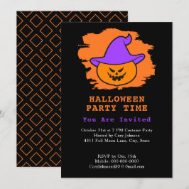 Halloween fest Eerie Jack o'Lantern Lila Hat Inbjudningar