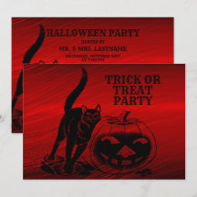 Halloween fest Evil Black Cat Pumpkin Red Scary