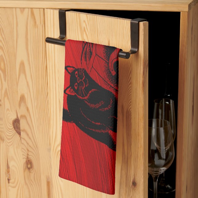 Halloween fest Evil Black Cat Pumpkin Red Scary Kökshandduk (Thirds Fold)