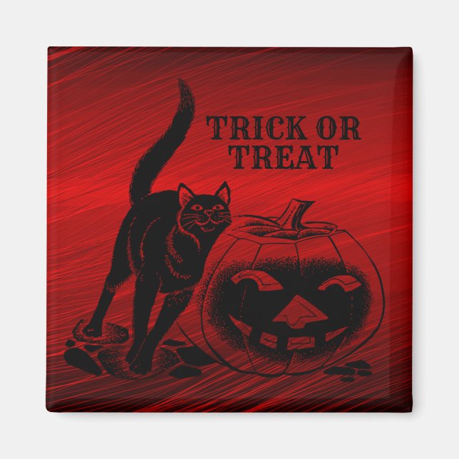 Halloween fest Evil Black Cat Pumpkin Red Scary Magnet (Framsidan)