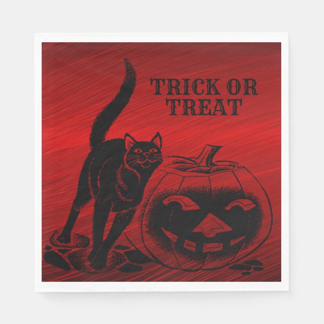 Halloween fest Evil Black Cat Pumpkin Red Scary Pappersservett (Framsidan)