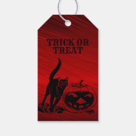 Halloween fest Evil Black Cat Pumpkin Red Scary Presentetikett