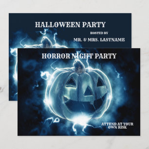 Halloween fest Evil Blue Pumpkin Horror Scary Inbjudningar