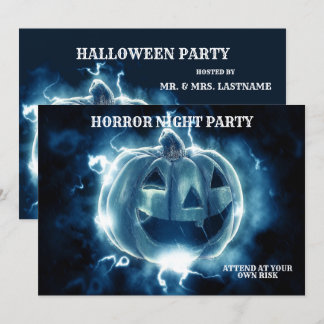 Halloween fest Evil Blue Pumpkin Horror Scary Inbjudningar