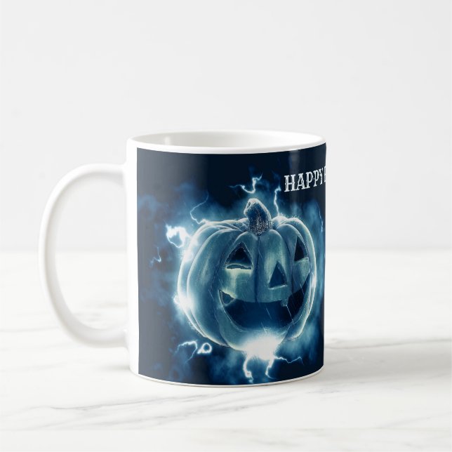 Halloween fest Evil Blue Pumpkin Horror Scary Kaffemugg (Vänster)