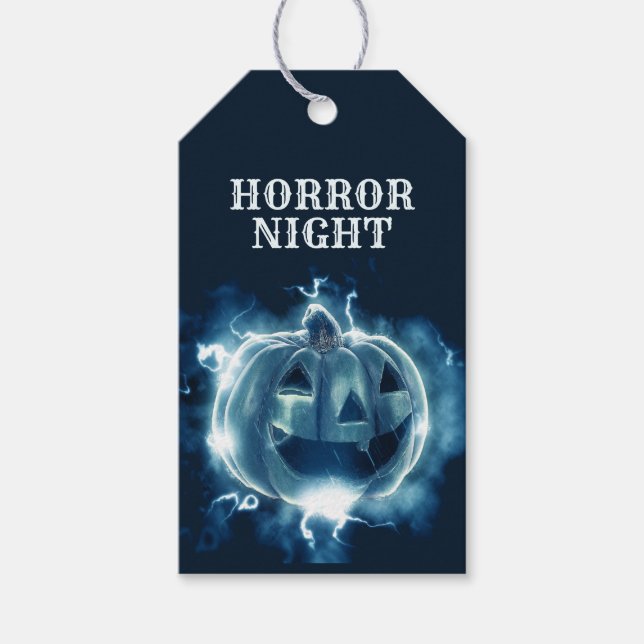 Halloween fest Evil Blue Pumpkin Horror Scary Presentetikett (Framsidan)
