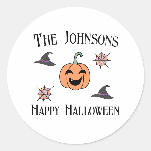 Halloween fest-familjen Namn Runt Klistermärke (Framsida)