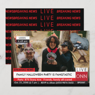 Halloween fest Family Breaking TV News Fabulous Inbjudningar