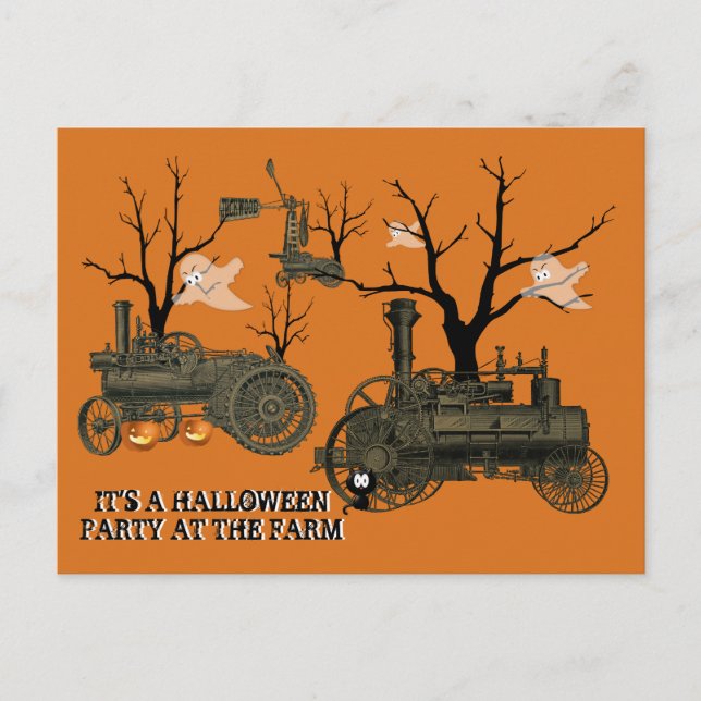 HALLOWEEN FEST @ FARM STEAM MOTORN KVARN GHOST INBJUDAN VYKORT (Framsida)
