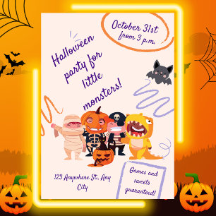 Halloween fest för små monster! Kids Party Inbjudningar