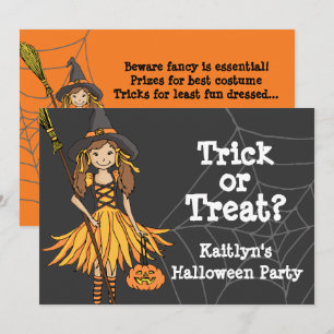 Halloween-fest för tjejer - trick or treat-inbjuda inbjudningar