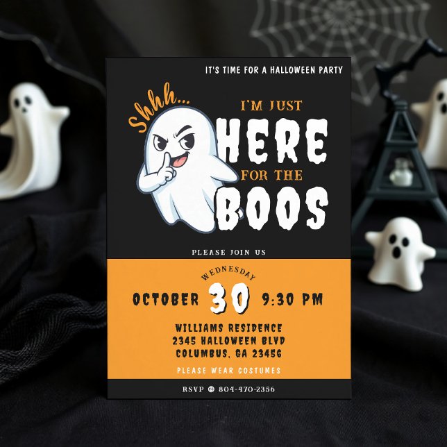 Halloween fest Funny Ghost Just här för Boos Inbjudningar (Halloween Party Funny Ghost Just Here for the Boos Invitation
)