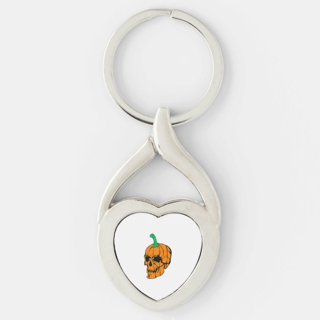 Halloween fest Funny Halloween Pumpkin Twisted Heart Silverfärgad Nyckelring (Framsidan)