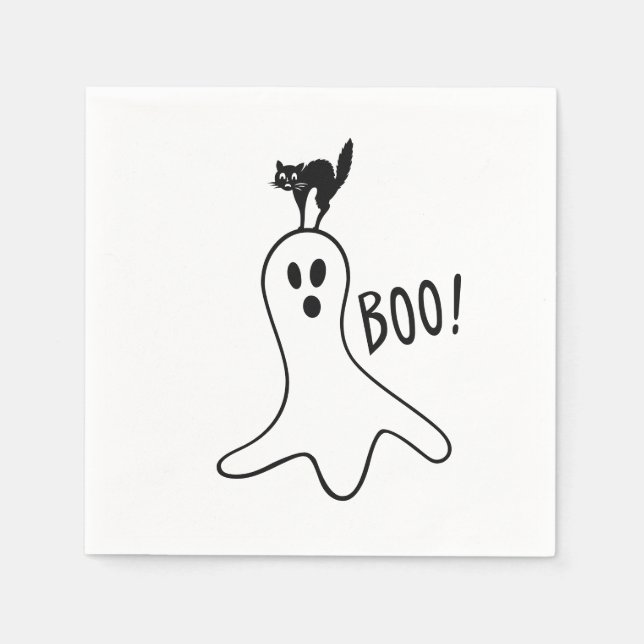 Halloween fest Ghost och Black Cat Cute Spooky Pappersservett (Framsidan)