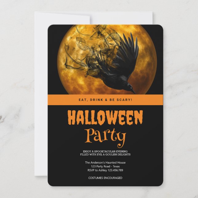 Halloween fest Gothic Kråka Inbjudningar (Framsida)
