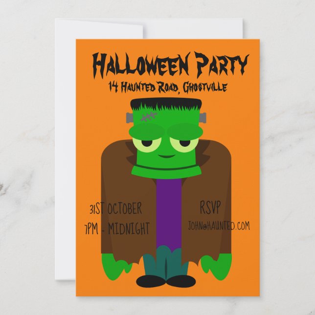 Halloween fest grönt monster inbjudningar (Framsida)