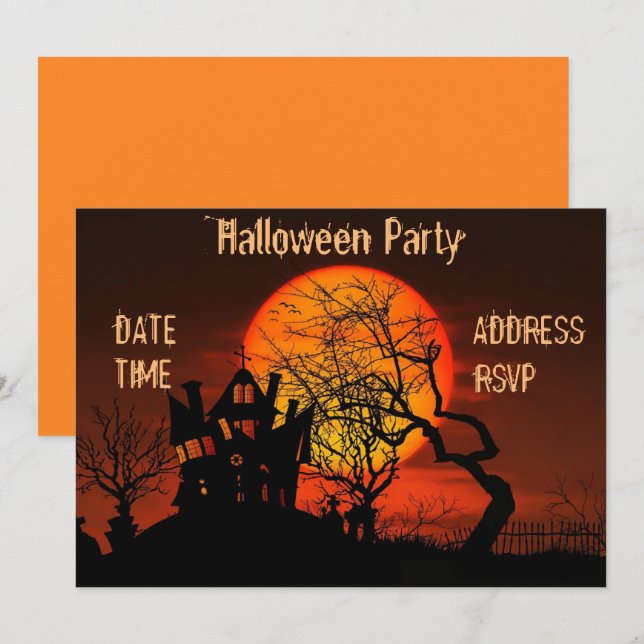 Halloween fest Hemma och orange Inbjudningar (Fram/baksida)