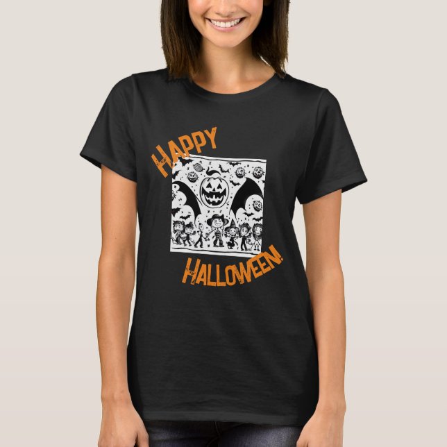 Halloween fest i svartvitt t shirt (Framsida)