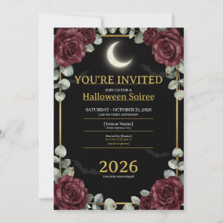 Halloween-fest-inbjudan 2026 | Elegant gotisk R Tack Kort