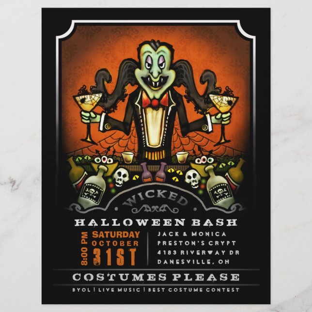 Halloween fest Inbjudan 8,5 x 11 Flyer Dracula-Rol (Framsidan)