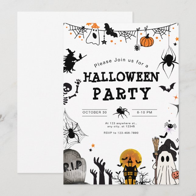 Halloween-fest inbjudan,Barn Ryslig Natt-firande Inbjudningar (Fram/baksida)