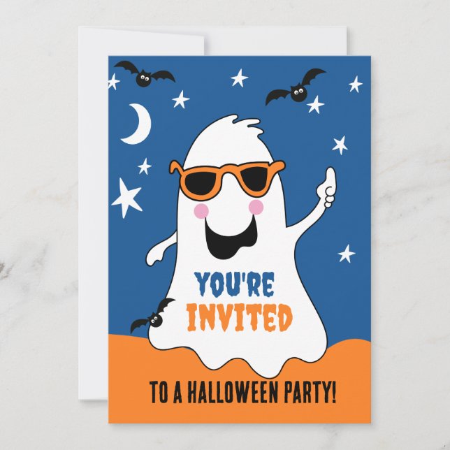 Halloween fest Inbjudan Gus Ghost Kids Cute (Framsida)