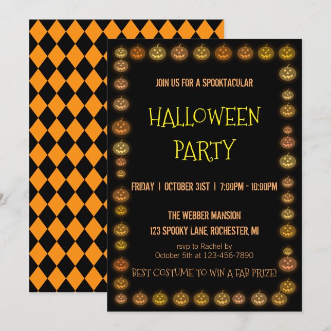 Halloween fest inbjudan jack till lantern ram (Fram/baksida)