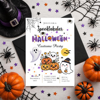 Halloween-fest inbjudan med kranier och spöken