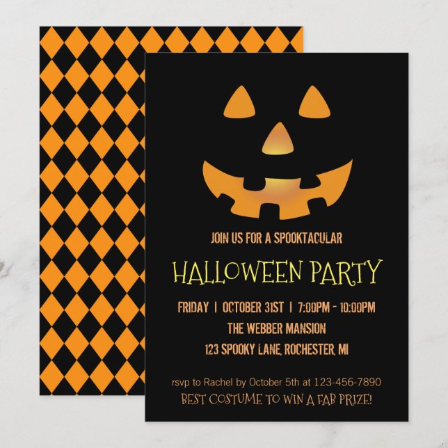 Halloween fest inbjudan med pumpa ansikte (Fram/baksida)