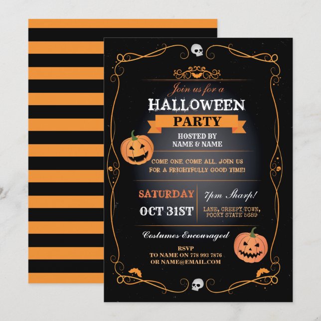 Halloween fest Inbjudan Pumpkins Scary Horror Bash (Fram/baksida)