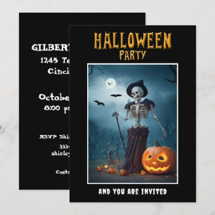Halloween fest inbjudan Skeleton och Pumpkins