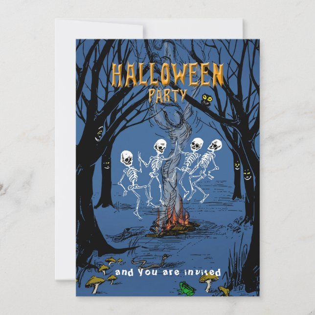 Halloween fest inbjudan till Dancing Skeletons (Framsida)