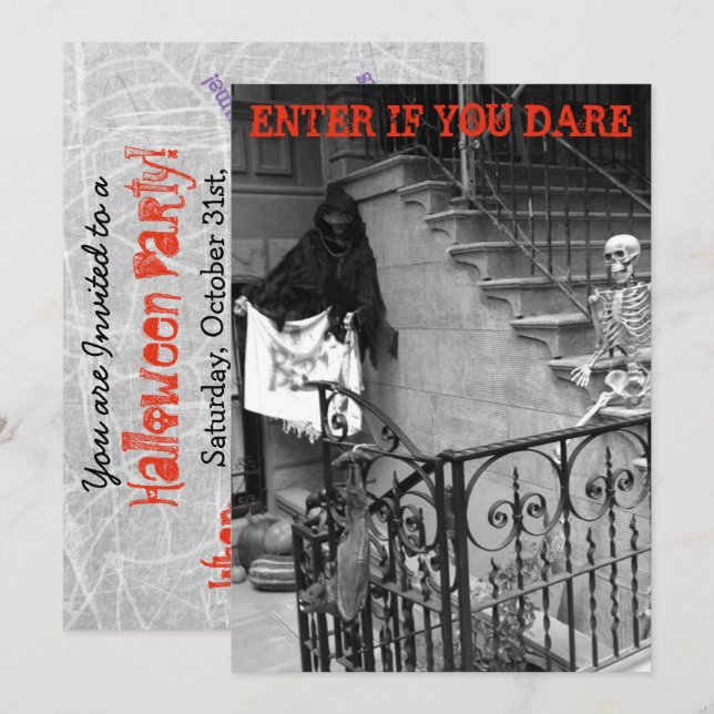 Halloween fest-inbjudningar hemsökt mansion inbjudningar (Fram/baksida)
