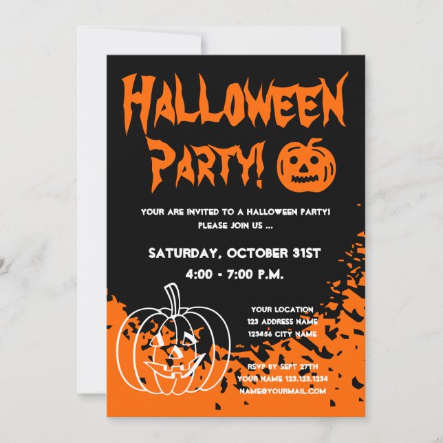 Halloween-fest inbjudningar med utskurna pumpor (Framsida)