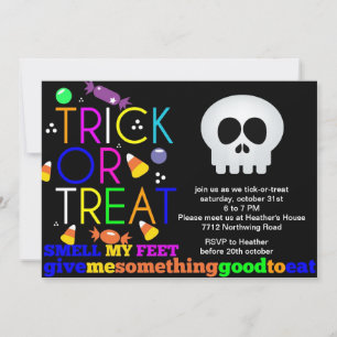 Halloween fest inbjudningsskelett och godis inbjudningar
