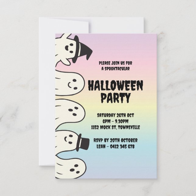 Halloween fest-inklistelspöke med regnbåge inbjudningar (Framsida)