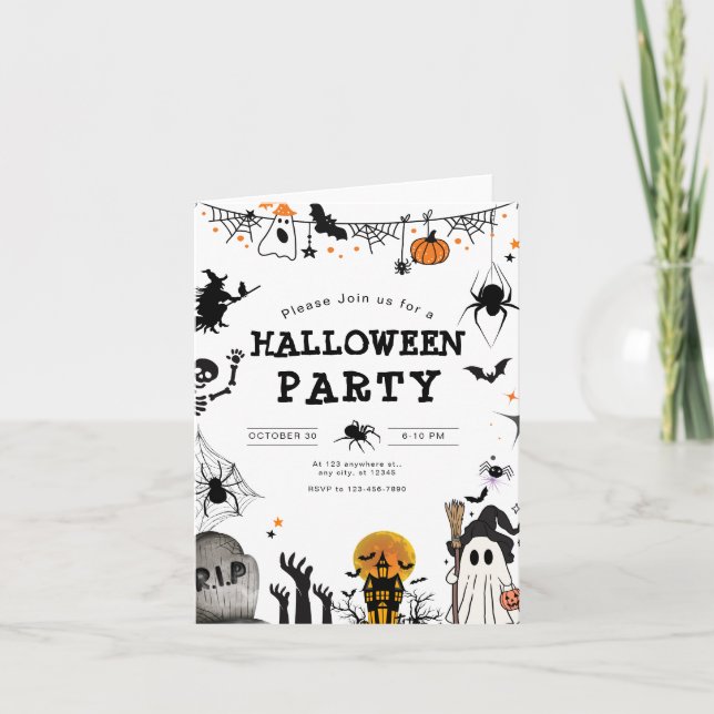 Halloween-fest Invitation, Barn Ryslig Natt-firand Inbjudan (Framsida)