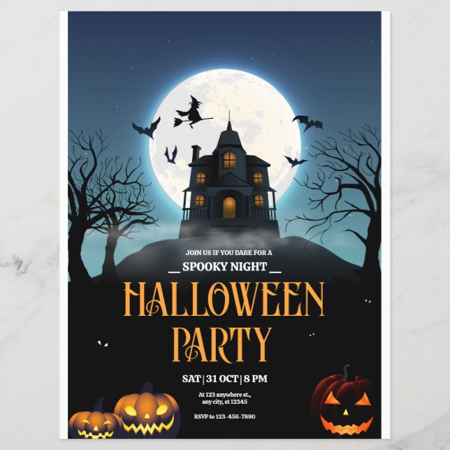 Halloween-fest Invitation, Kuslig Natt Halloween Reklamblad (Framsidan)