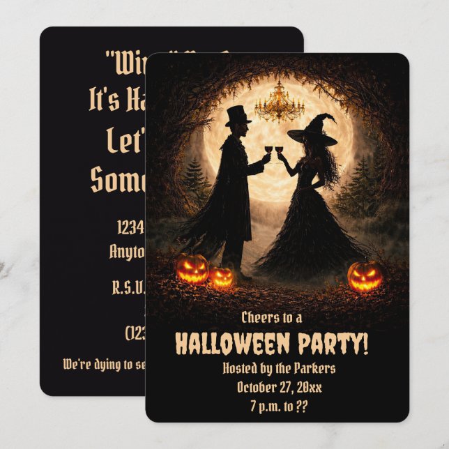 Halloween-fest Invitationer Vin Tématiserade Söta Spara Datumet (Fram/baksida)