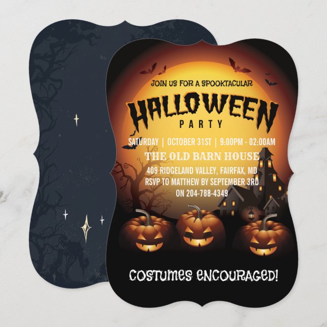 Halloween fest Jack o lantern och Fladdermus Inbjudningar (Fram/baksida)