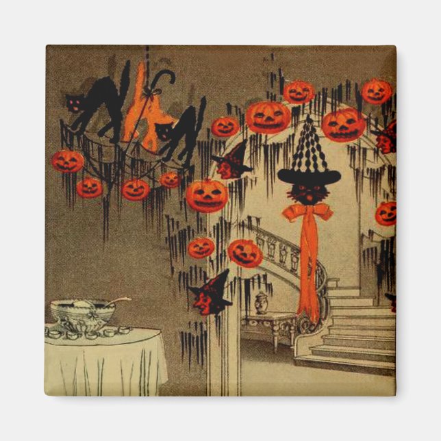 Halloween fest Jack o lantern Pumpkin Black Cat Magnet (Framsidan)