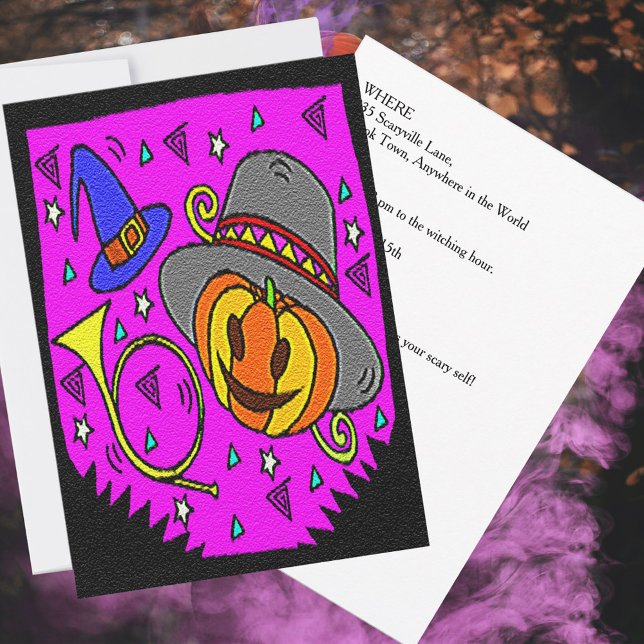 Halloween fest Jack O'Lantern and Bugle Lila Inbjudningar (Halloween Party Jack o Lantern and Bugle Purple Invitation)