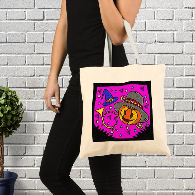 Halloween fest Jack O'Lantern and Bugle Lila Tygkasse (Halloween Party Jack O'Lantern and Bugle Purple Tote Bag)