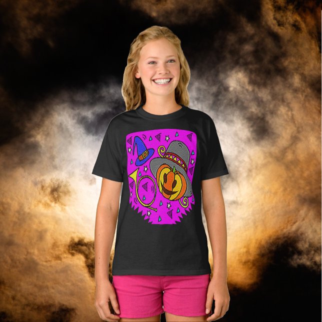 Halloween fest Jack O'Lantern Bugle Lila Girls T Shirt (Halloween Party Jack O'Lantern Bugle Purple Girls T-Shirt)