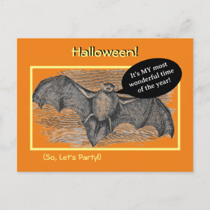 Halloween-fest/Korvgrill Inbjudan/ Fladdermus Vykort