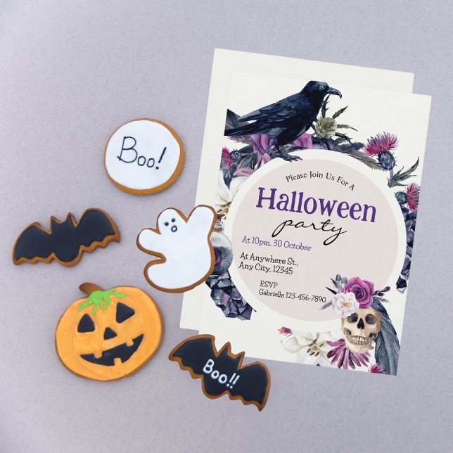 Halloween fest Kråka och skullläge Inbjudningar (Skapare uppladdad)